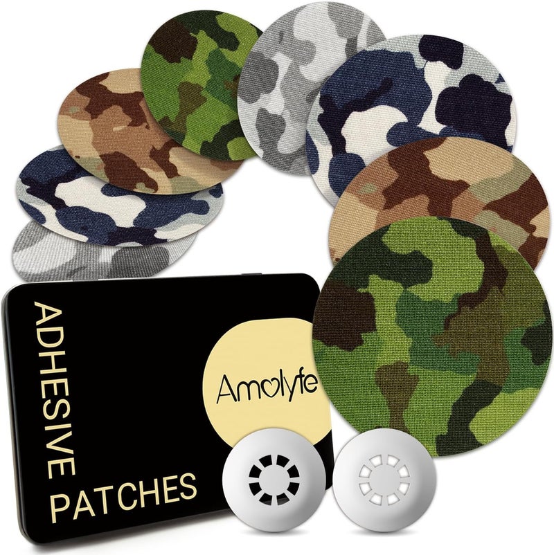 Amolyfe Libre 3 Sensor Covers Waterproof Camo, 20-Pack Adhesive Patch for Freestyle Libre 3 & Plus, Bump-Proof with 2 Hard Caps and Tin Case, Breathable 14-Day CGM Protection (Camo) - Image 1